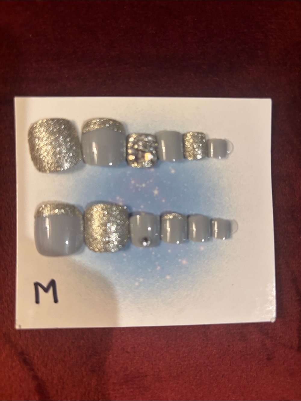 Gray and Silver Glitter Press-On Toe Nails